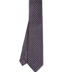 CRAVATTA SARTORIALE CLASSICA IN SETA BLU SCURO Microfantasia fiore