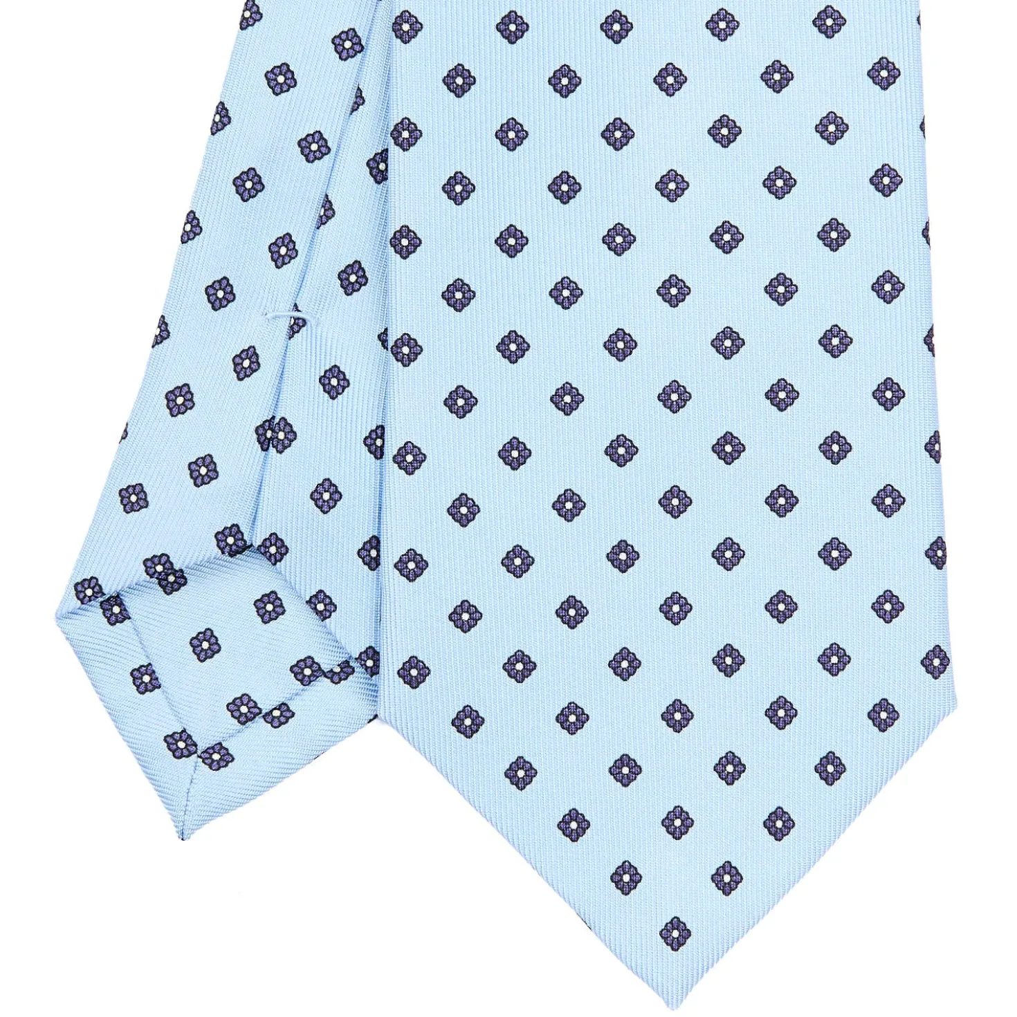 CRAVATTA SARTORIALE CLASSICA IN SETA AZZURRA Microfantasia fiore