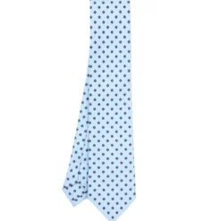 CRAVATTA SARTORIALE CLASSICA IN SETA AZZURRA Microfantasia fiore