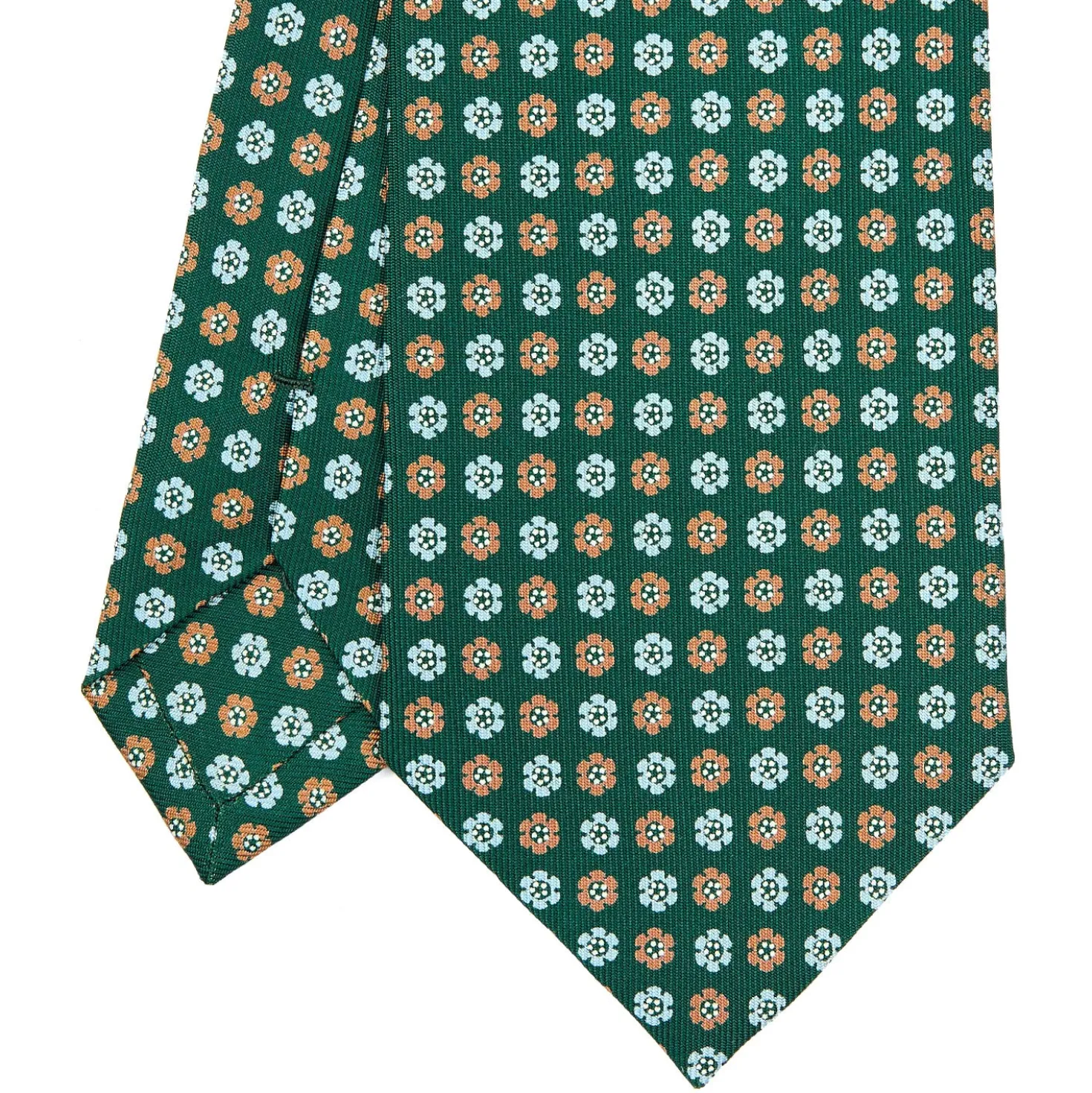 CRAVATTA SARTORIALE CLASSICA IN SETA VERDE SCURO Microfantasia fiore