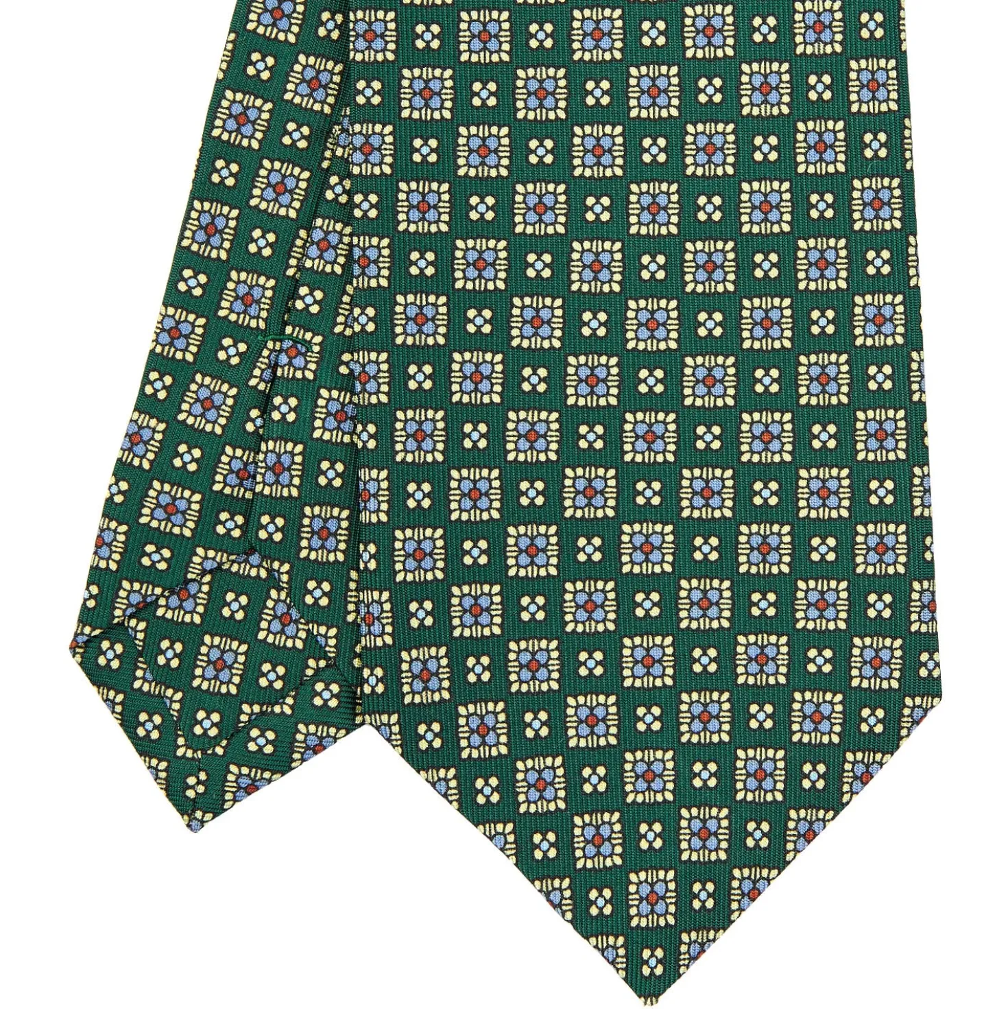 CRAVATTA SARTORIALE CLASSICA IN SETA VERDE SCURO Microfantasia fiore