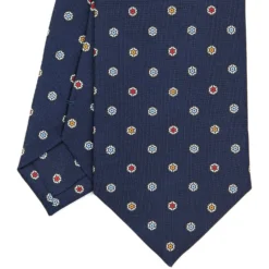 CRAVATTA SARTORIALE CLASSICA IN SETA BLU SCURO Microfantasia fiore