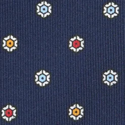 CRAVATTA SARTORIALE CLASSICA IN SETA BLU SCURO Microfantasia fiore