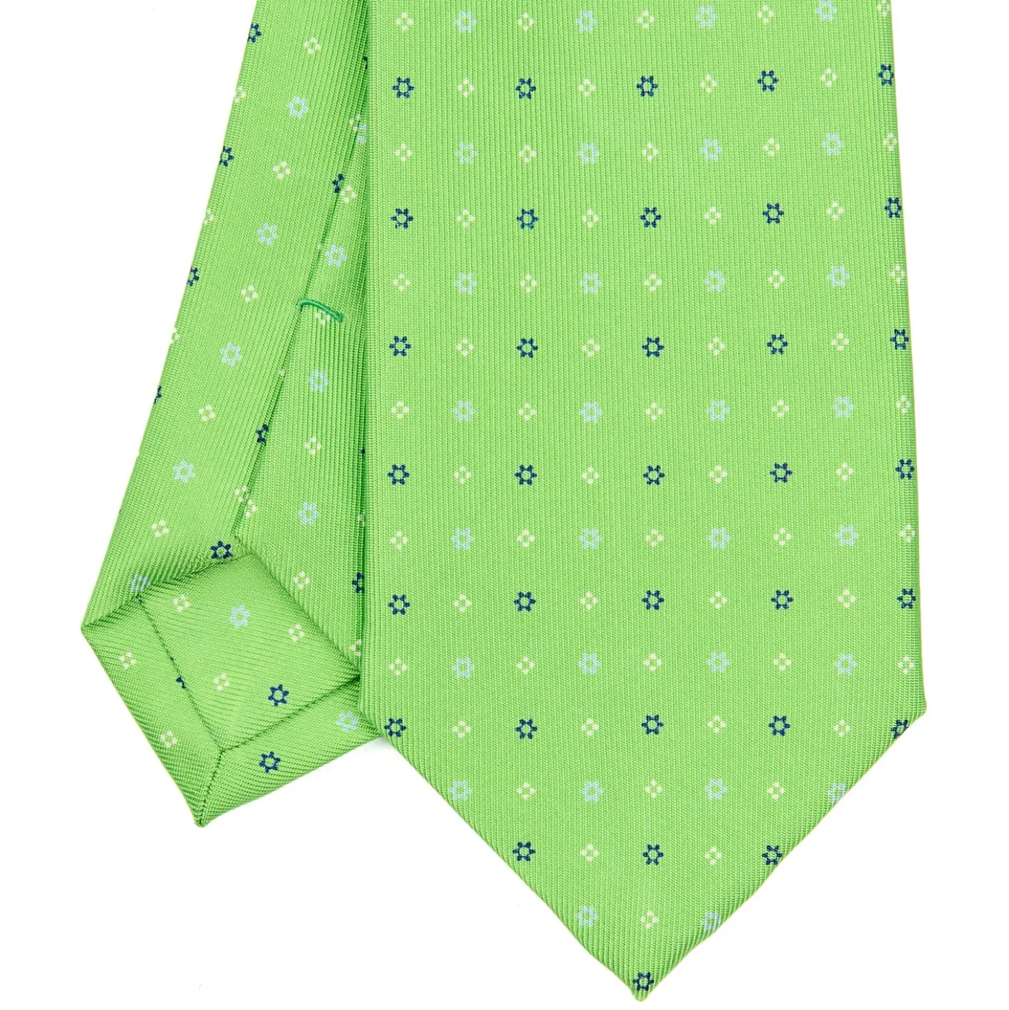 CRAVATTA SARTORIALE CLASSICA IN SETA VERDE CHIARO Microfantasia fiore