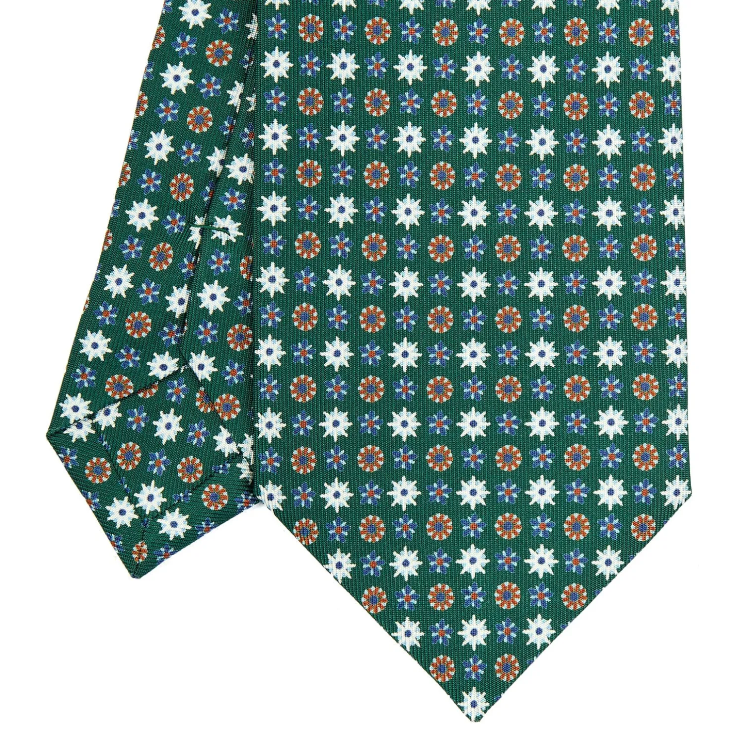 CRAVATTA SARTORIALE CLASSICA IN SETA VERDE SCURO Microfantasia fiore