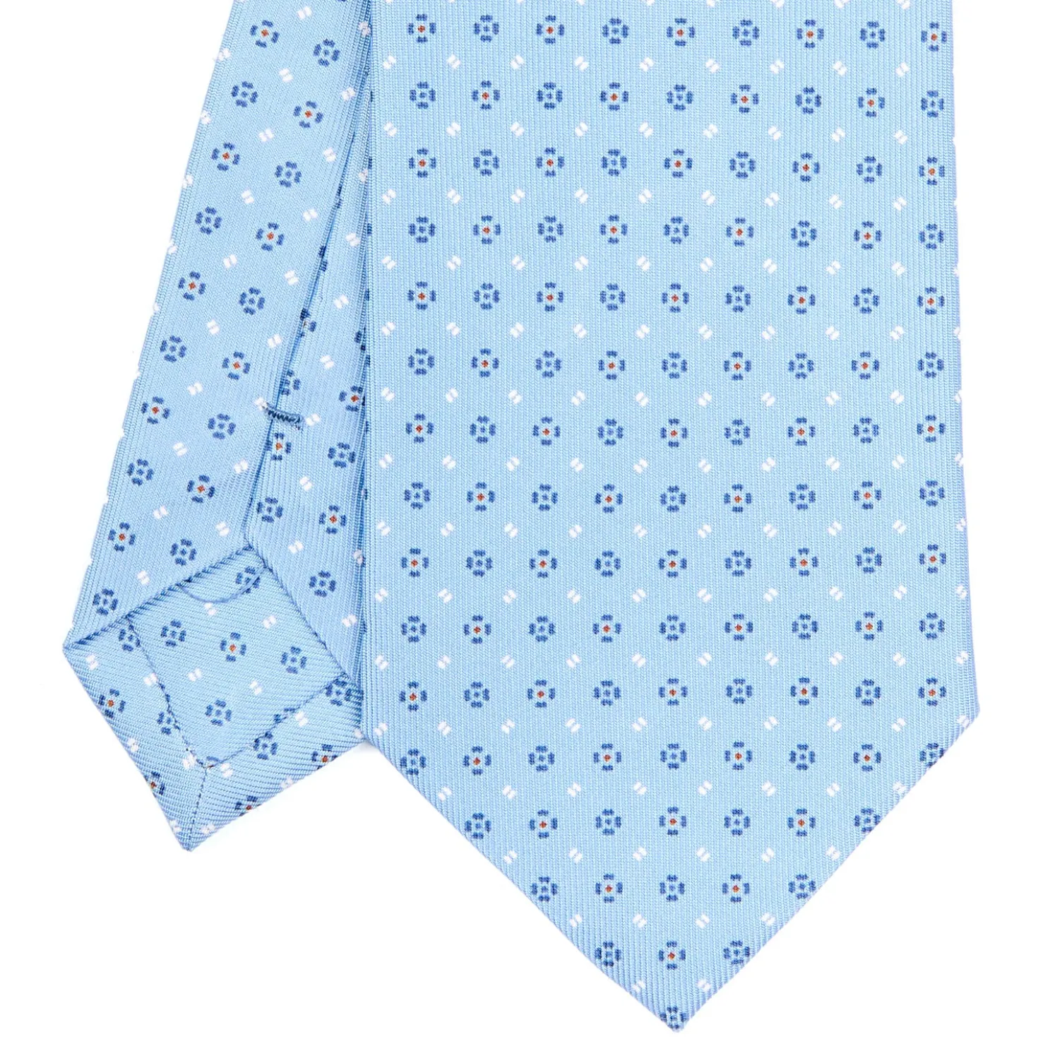 CRAVATTA SARTORIALE CLASSICA IN SETA AZZURRA Microfantasia fiore