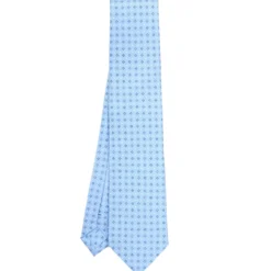 CRAVATTA SARTORIALE CLASSICA IN SETA AZZURRA Microfantasia fiore