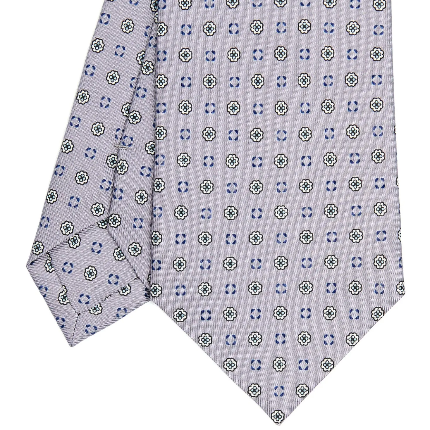 CRAVATTA SARTORIALE CLASSICA IN SETA GRIGIO CHIARO Microfantasia fiore