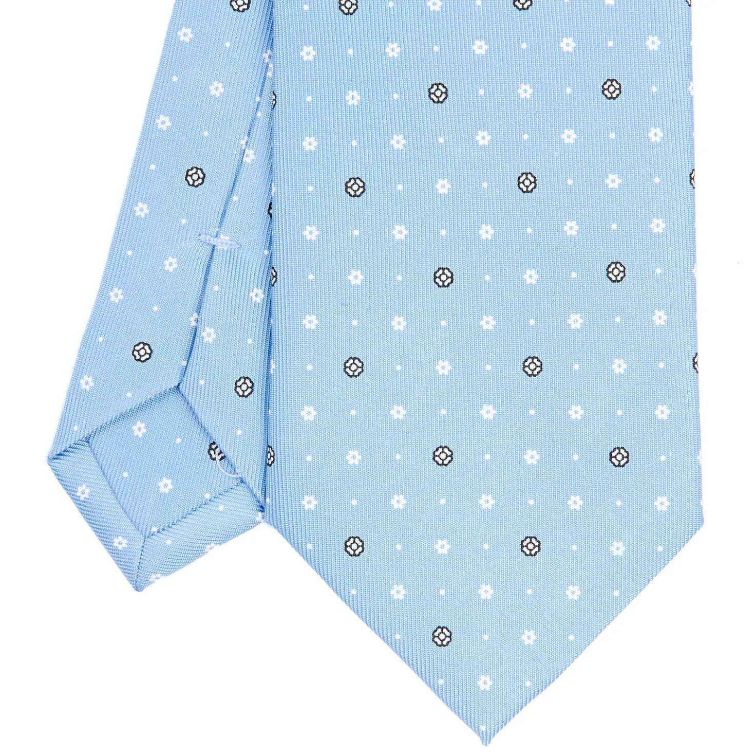 CRAVATTA SARTORIALE CLASSICA IN SETA AZZURRA Microfantasia fiore