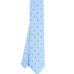 CRAVATTA SARTORIALE CLASSICA IN SETA AZZURRA Microfantasia fiore
