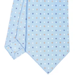 CRAVATTA SARTORIALE CLASSICA IN SETA AZZURRA Microfantasia fiore