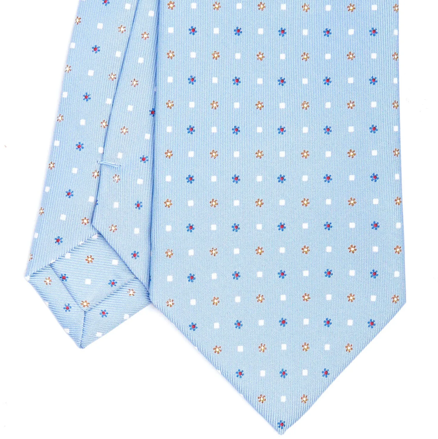 CRAVATTA SARTORIALE CLASSICA IN SETA AZZURRA Microfantasia fiore