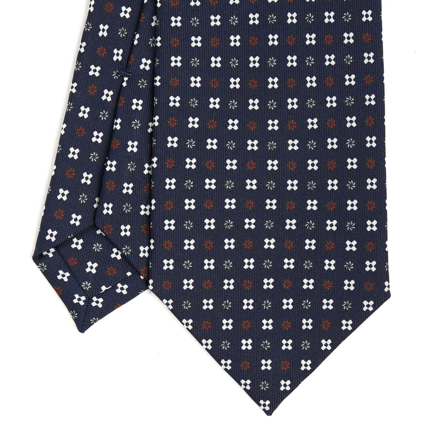 CRAVATTA SARTORIALE CLASSICA IN SETA BLU SCURO Microfantasia fiore