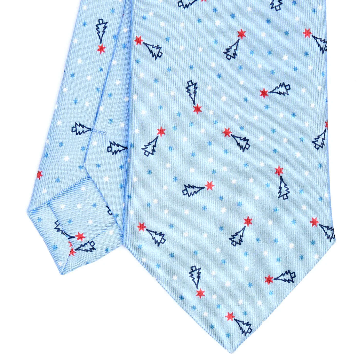 CRAVATTA SARTORIALE CLASSICA IN SETA AZZURRA Disegno natalizio