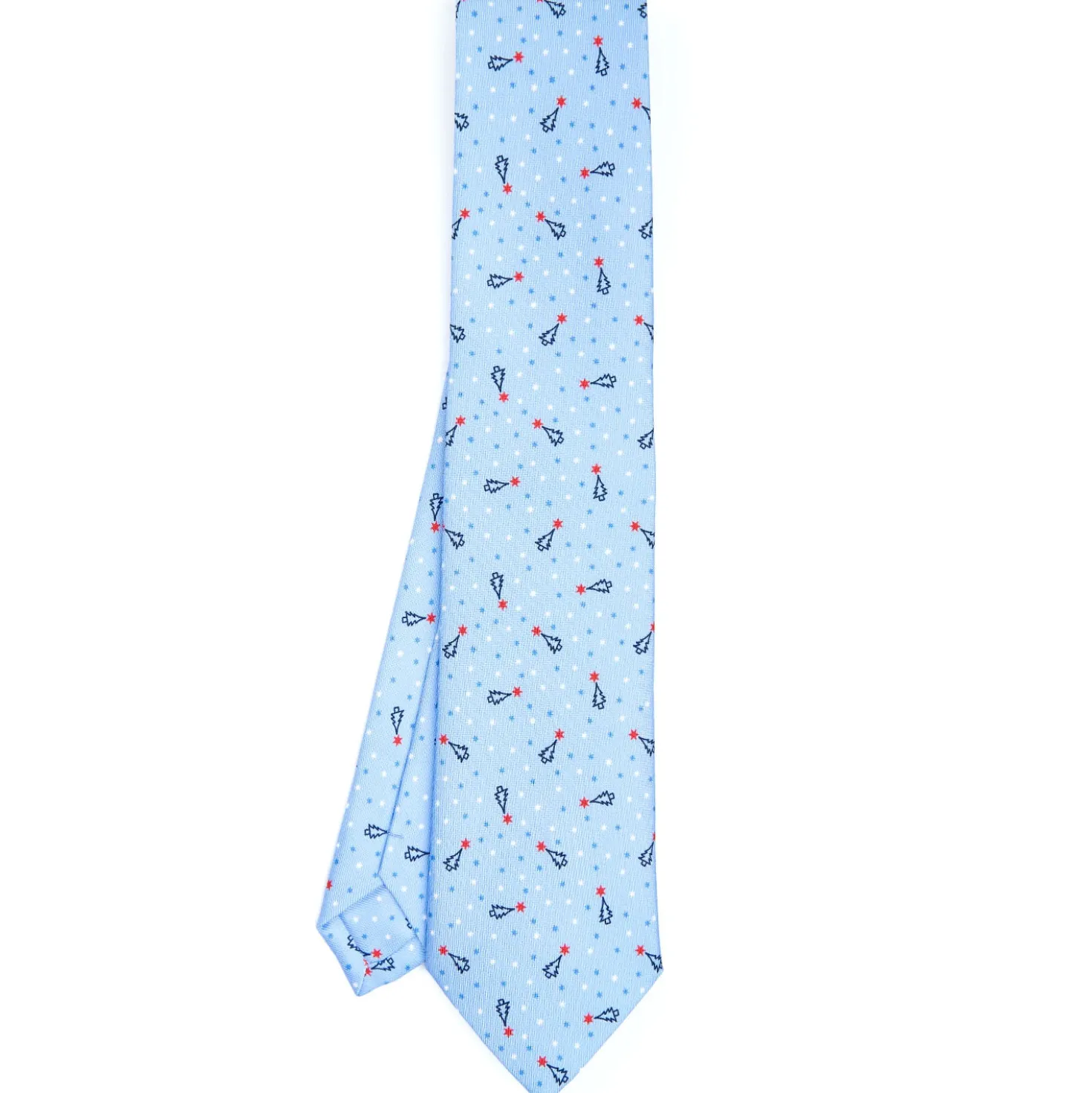 CRAVATTA SARTORIALE CLASSICA IN SETA AZZURRA Disegno natalizio