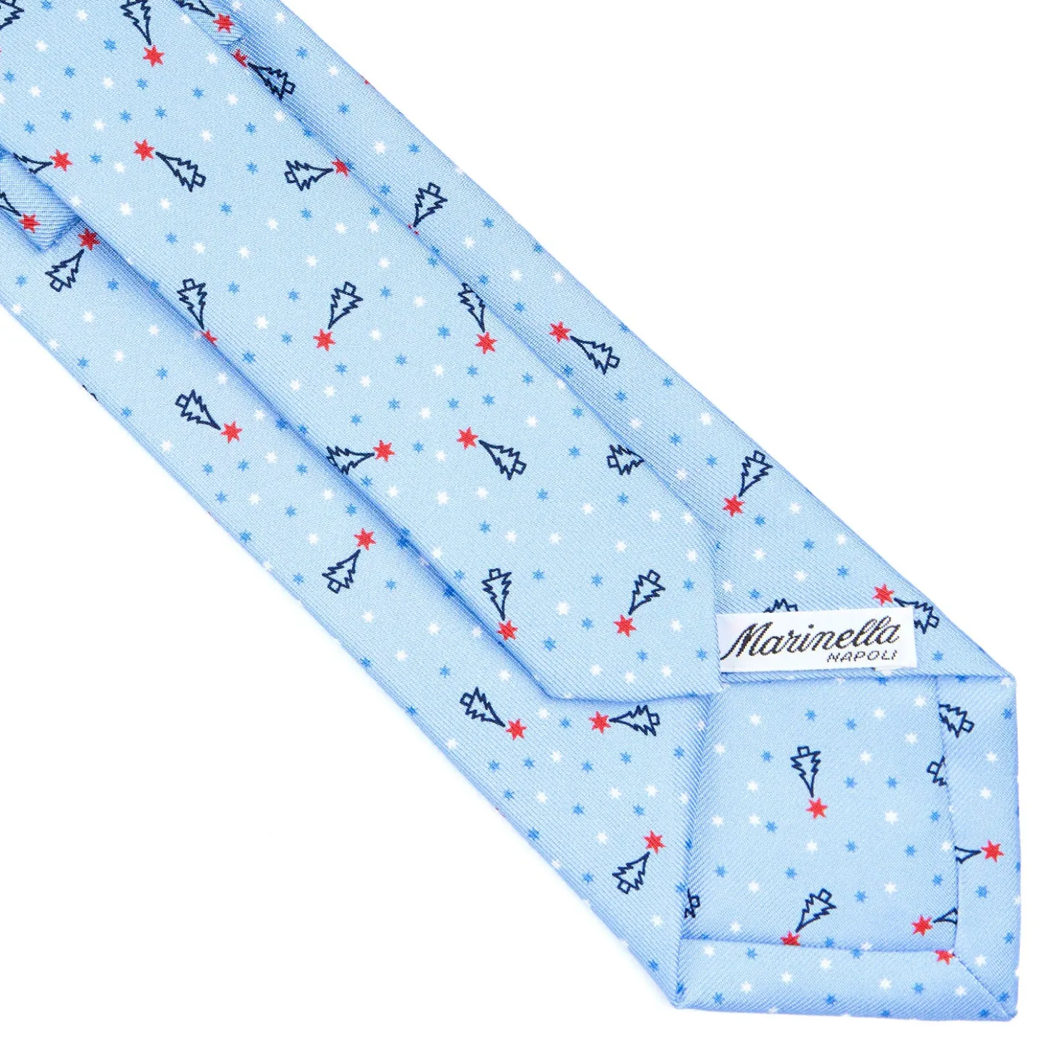 CRAVATTA SARTORIALE CLASSICA IN SETA AZZURRA Disegno natalizio