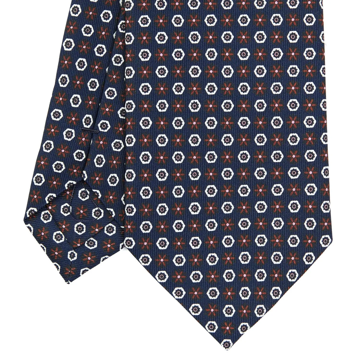 CRAVATTA SARTORIALE CLASSICA IN SETA BLU SCURO Microfantasia fiore