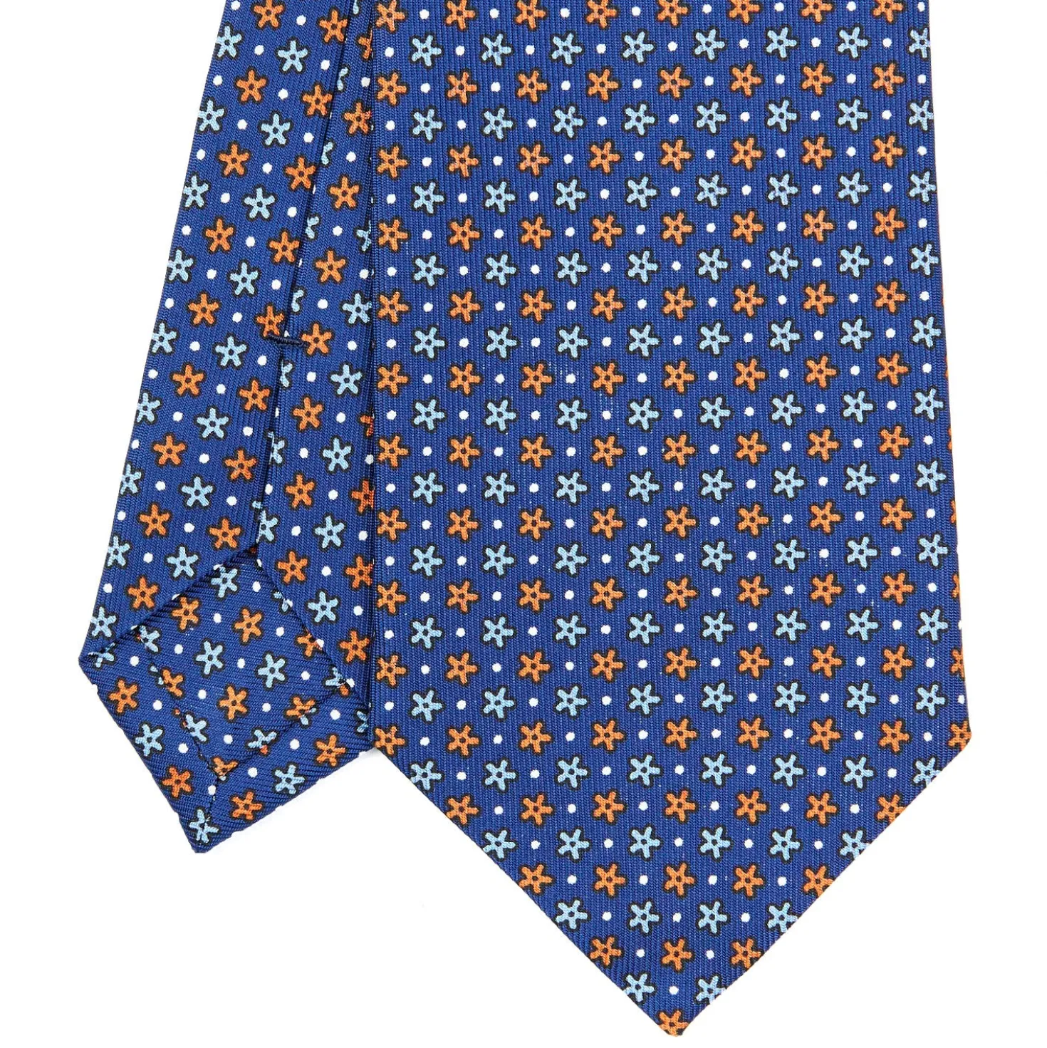 CRAVATTA SARTORIALE CLASSICA IN SETA BLU Microfantasia fiore