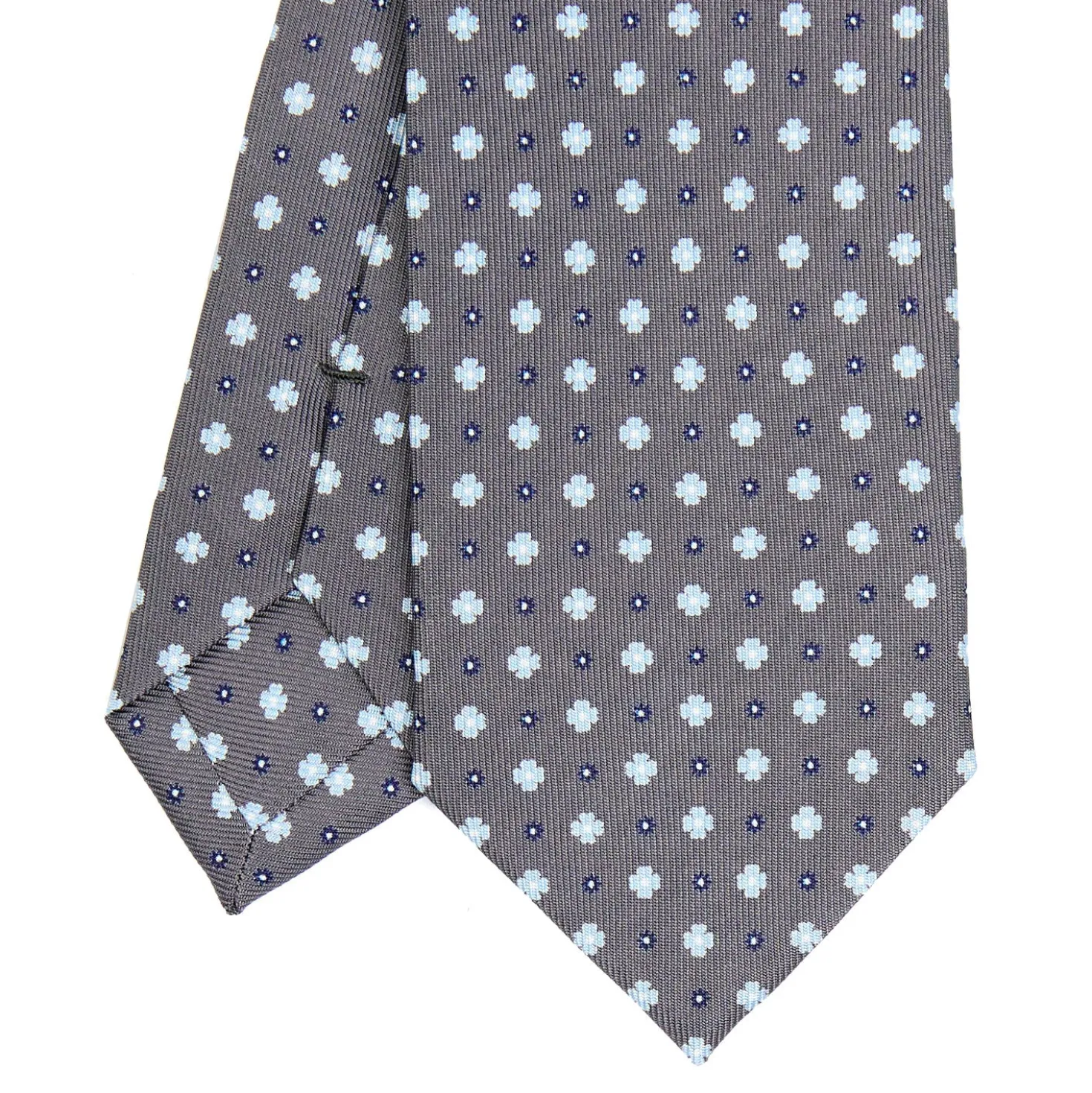 CRAVATTA SARTORIALE 7 CM IN SETA GRIGIO SCURO Microfantasia fiore