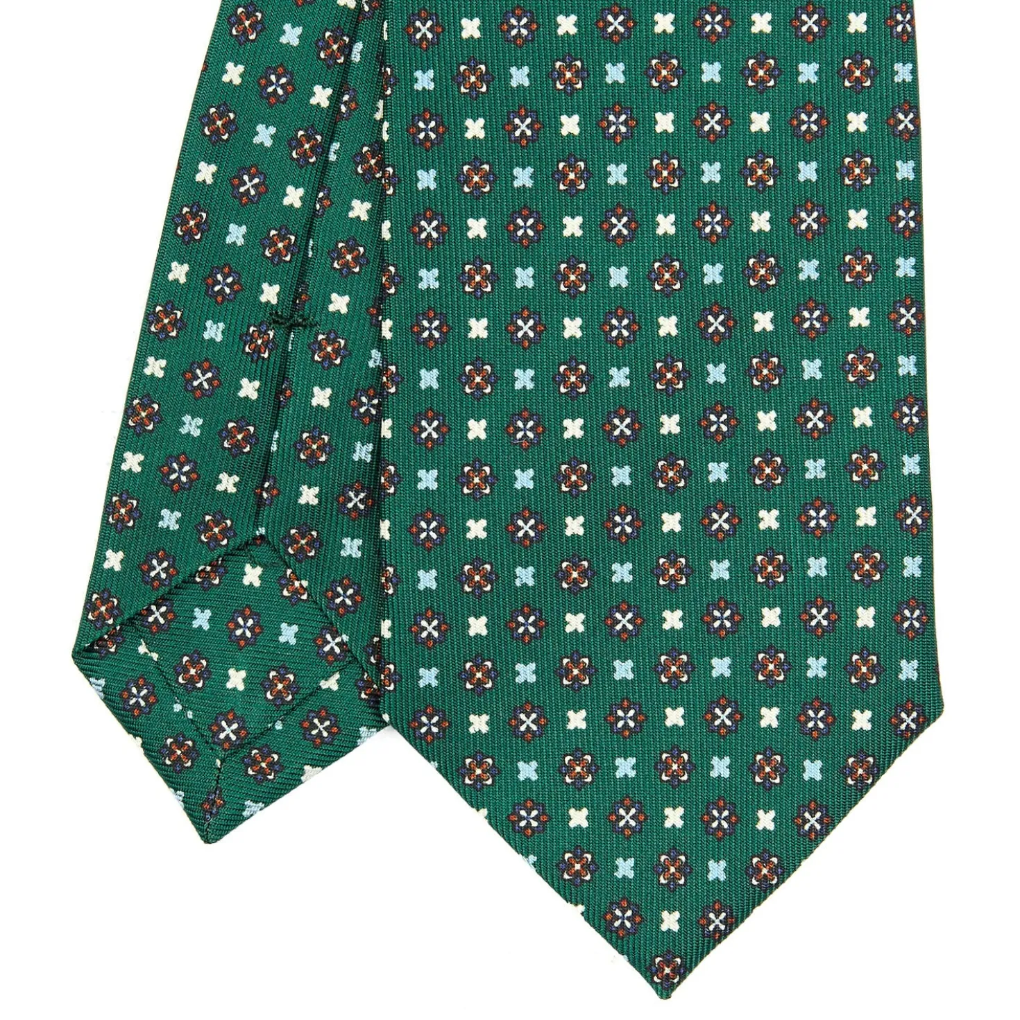 CRAVATTA SARTORIALE 7 CM IN SETA VERDE SCURO Microfantasia fiore