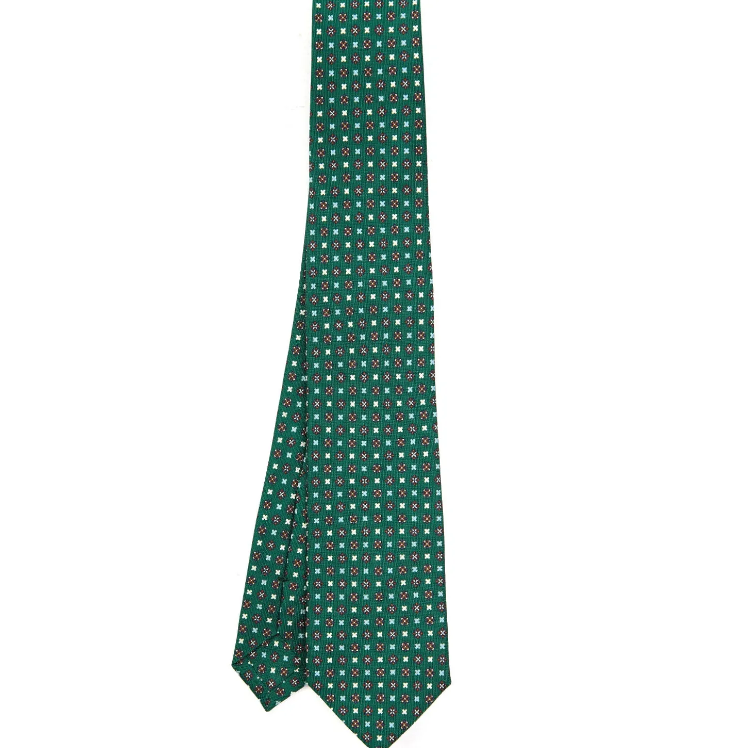 CRAVATTA SARTORIALE 7 CM IN SETA VERDE SCURO Microfantasia fiore