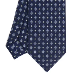 CRAVATTA SARTORIALE 7 CM IN SETA BLU SCURO Microfantasia fiore