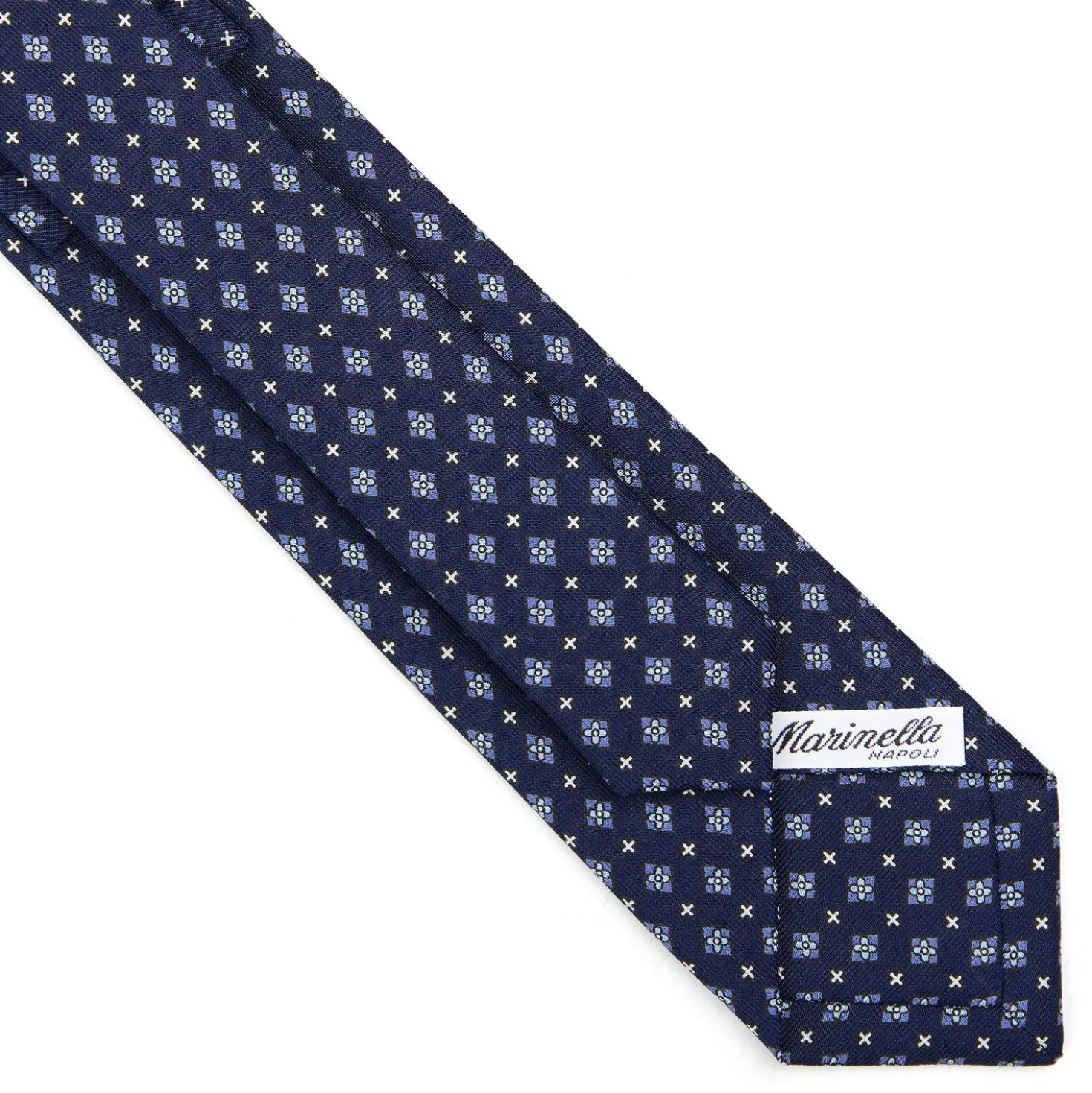 CRAVATTA SARTORIALE 7 CM IN SETA BLU SCURO Microfantasia fiore