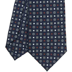 CRAVATTA SARTORIALE 7 CM IN SETA BLU SCURO Microfantasia fiore