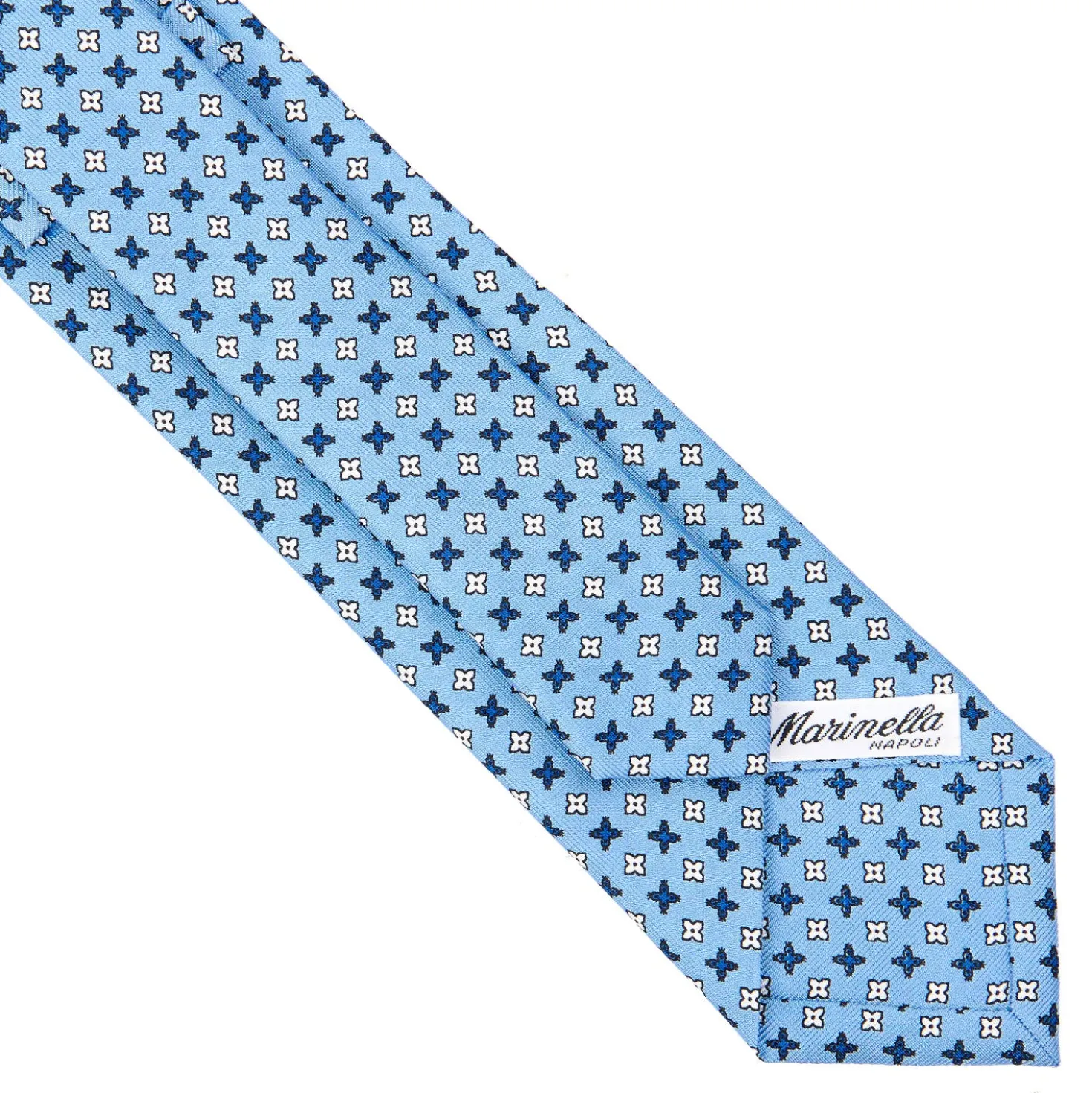 CRAVATTA SARTORIALE 7 CM IN SETA AZZURRA Microfantasia fiore