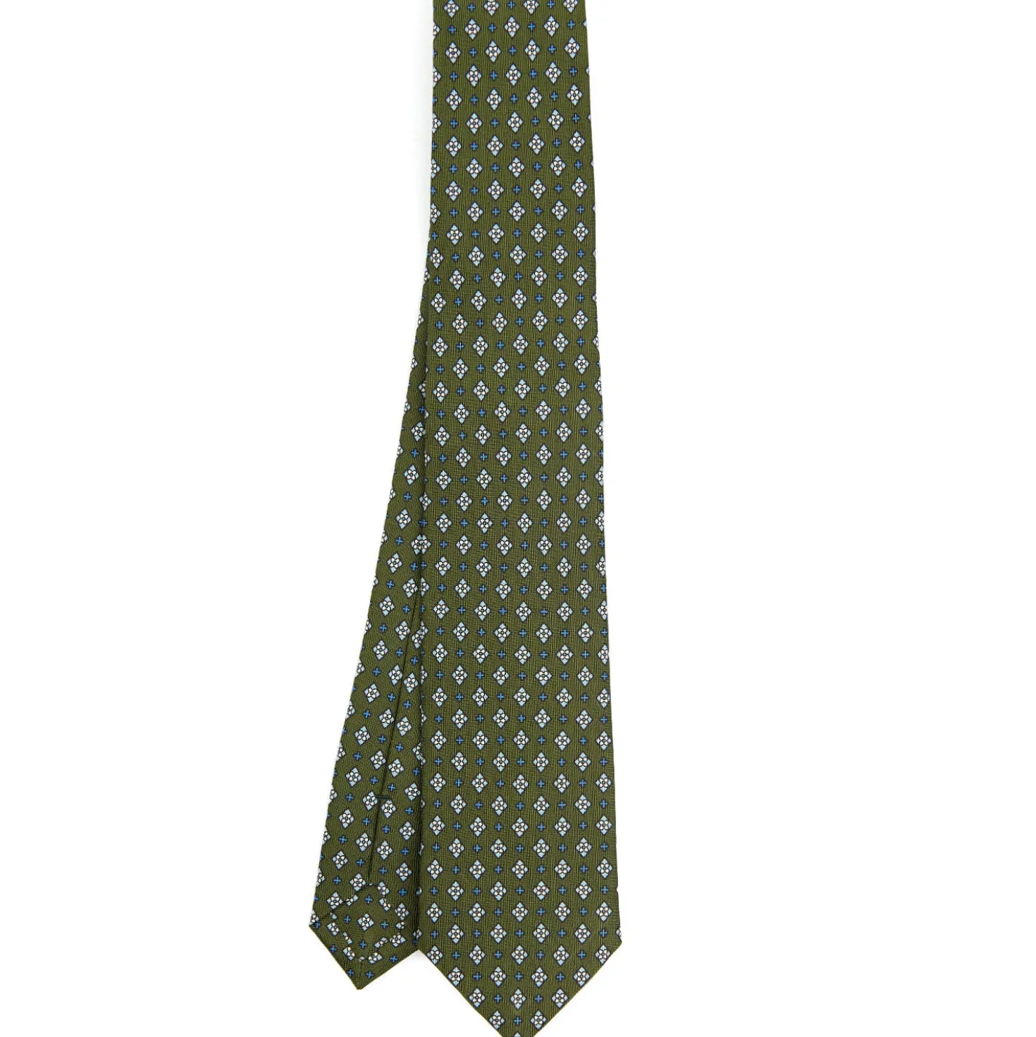 CRAVATTA SARTORIALE 7 CM IN SETA VERDE OLIVA Microfantasia fiore