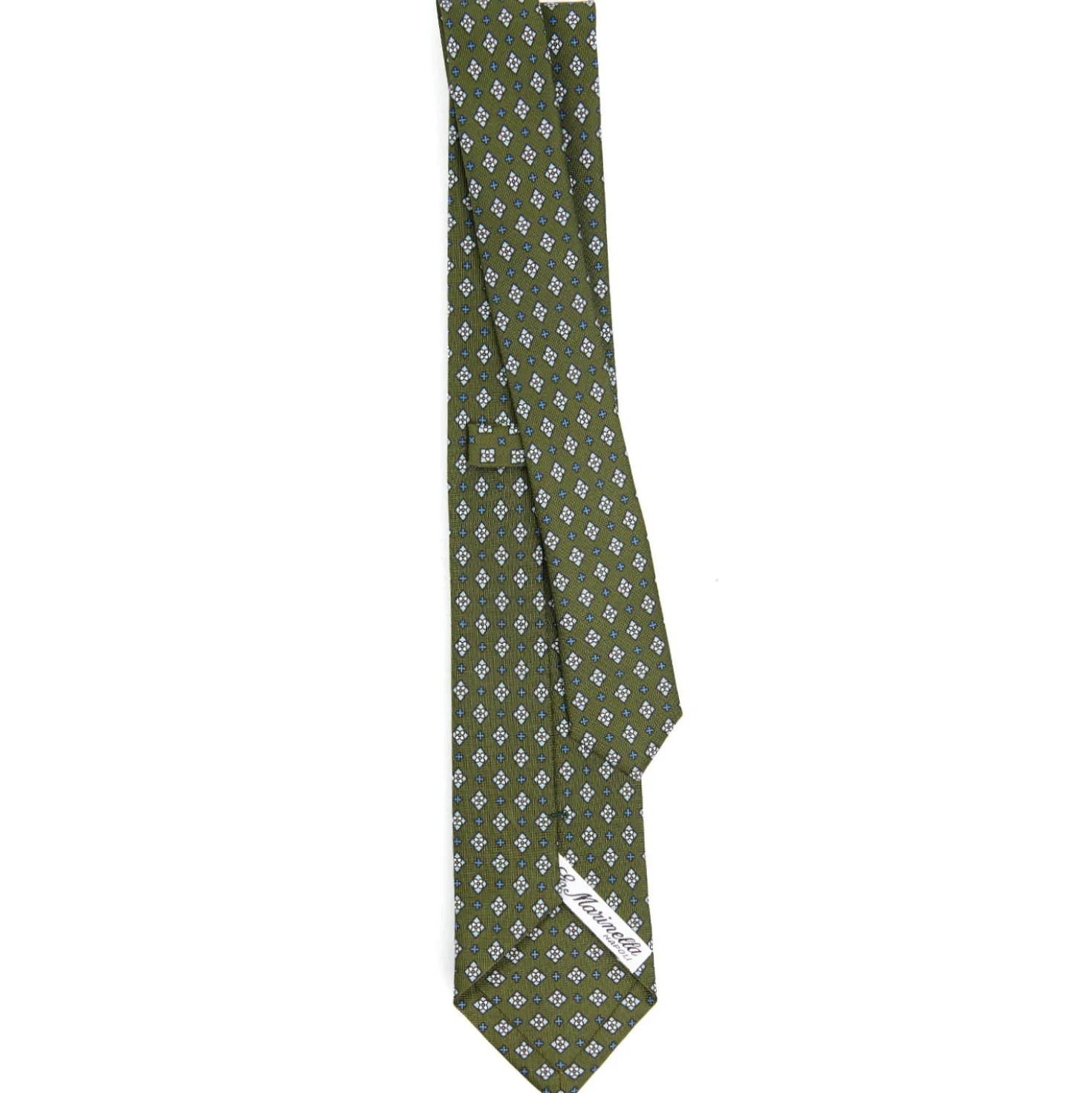 CRAVATTA SARTORIALE 7 CM IN SETA VERDE OLIVA Microfantasia fiore
