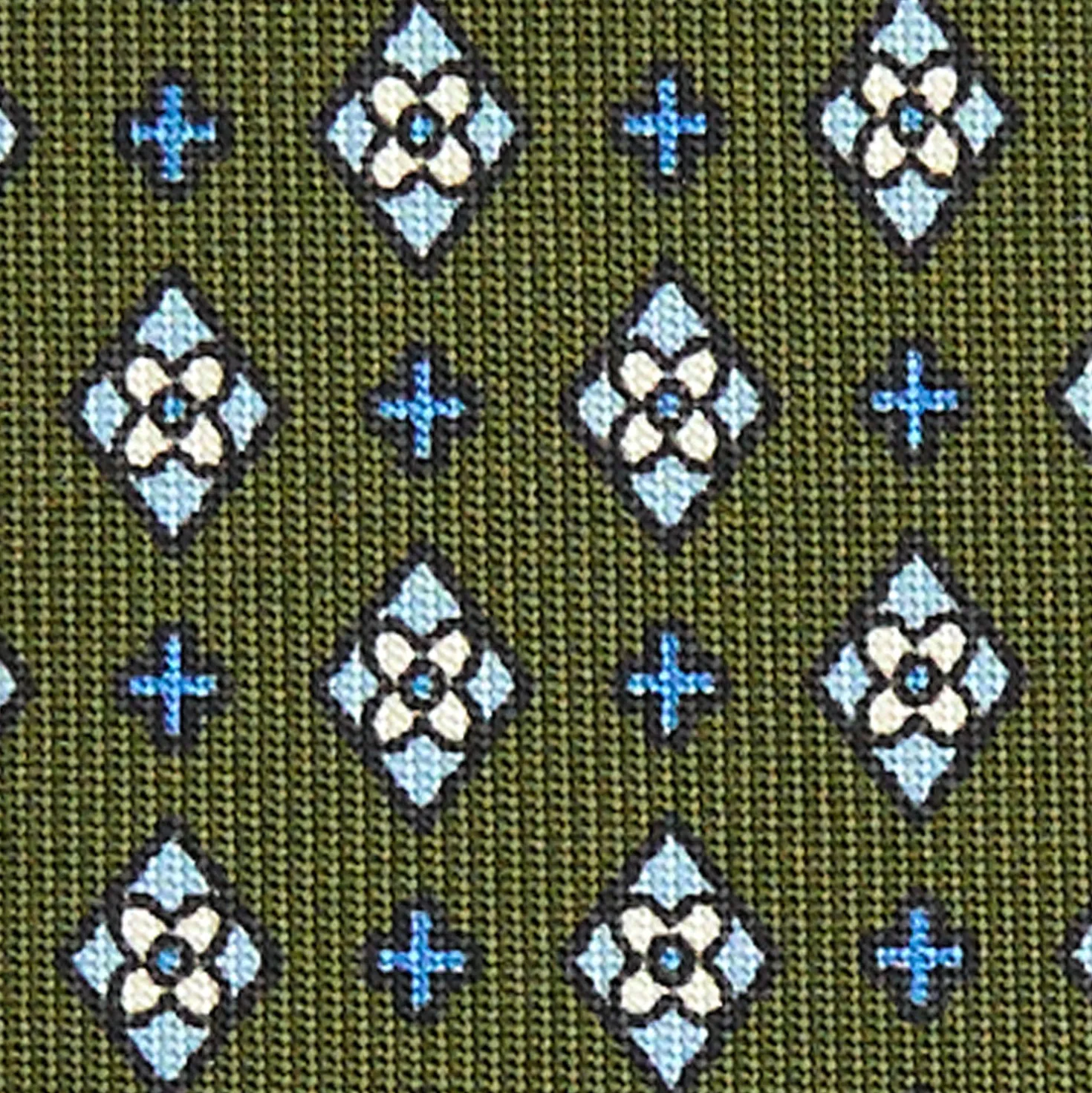 CRAVATTA SARTORIALE 7 CM IN SETA VERDE OLIVA Microfantasia fiore
