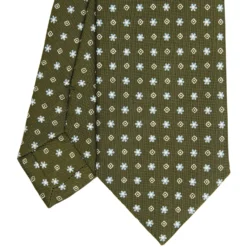 CRAVATTA SARTORIALE 7 CM IN SETA VERDE OLIVA Microfantasia fiore