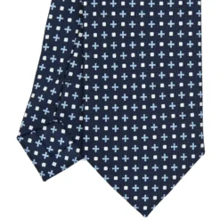 CRAVATTA SARTORIALE 7 CM IN SETA BLU SCURO Microfantasia fiore