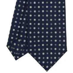 CRAVATTA SARTORIALE 7 CM IN SETA BLU SCURO Microfantasia fiore