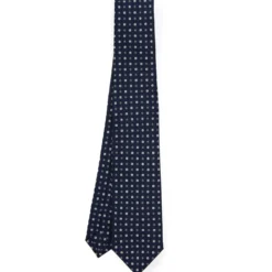 CRAVATTA SARTORIALE 7 CM IN SETA BLU SCURO Microfantasia fiore