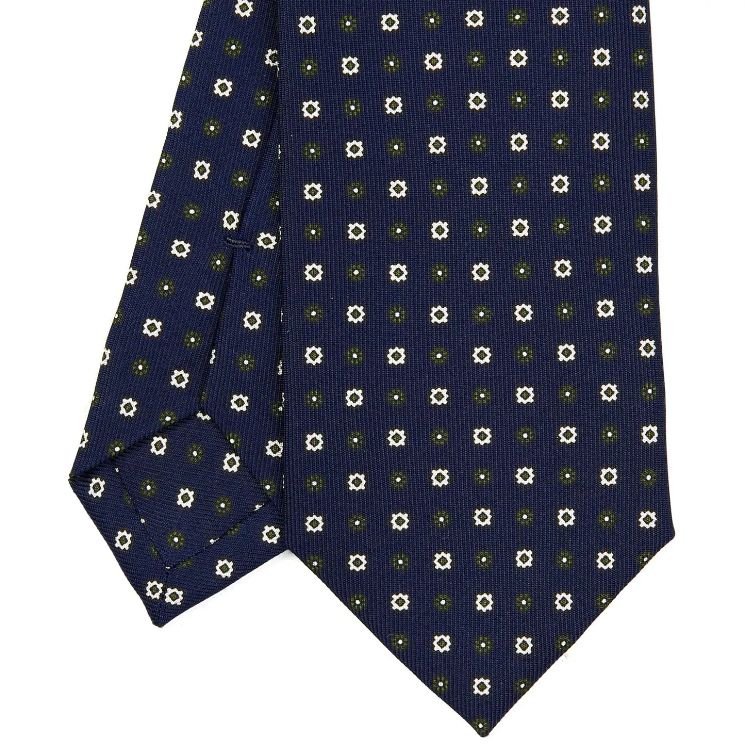 CRAVATTA SARTORIALE 7 CM IN SETA BLU SCURO Microfantasia fiore