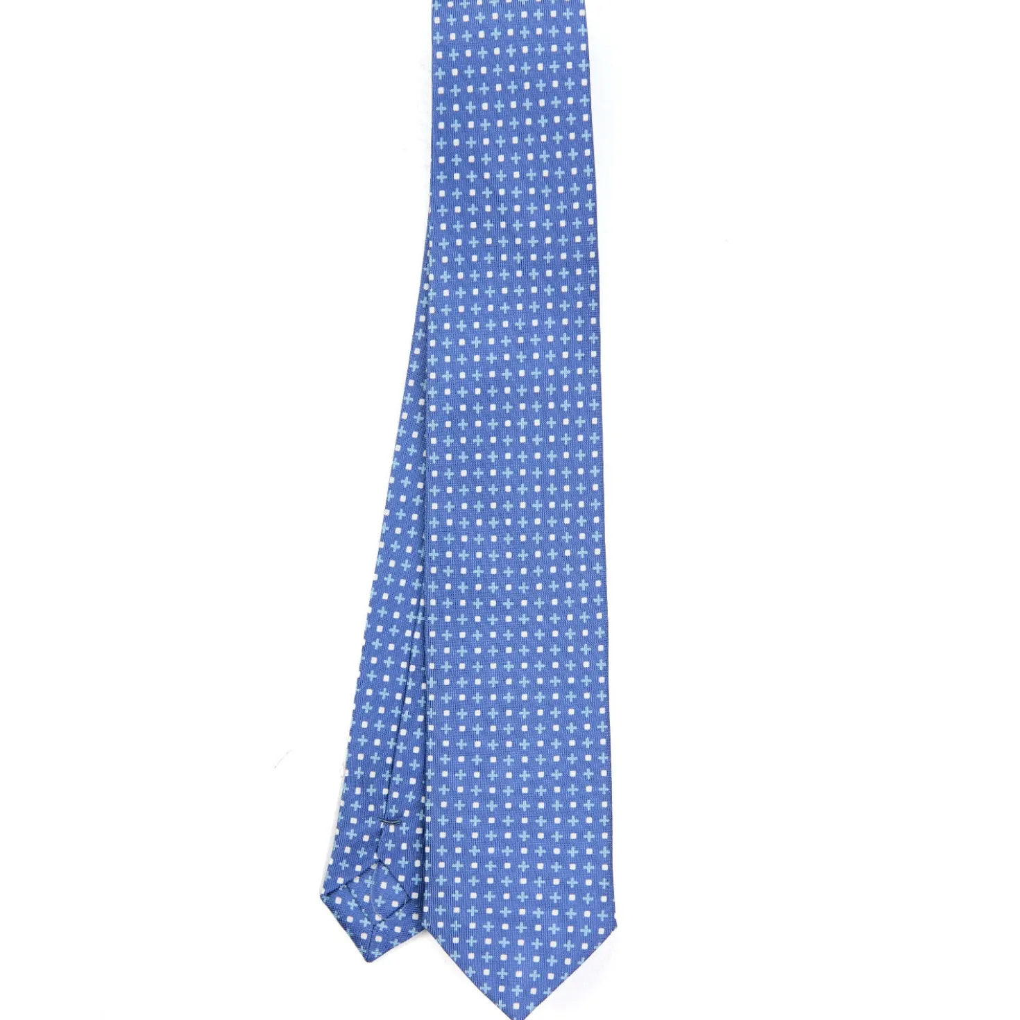 CRAVATTA SARTORIALE 7 CM IN SETA AZZURRO POLVERE Microfantasia fiore