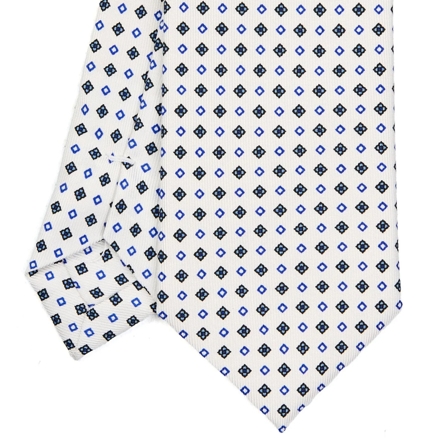 CRAVATTA SARTORIALE 7 CM IN SETA BIANCA Microfantasia fiore
