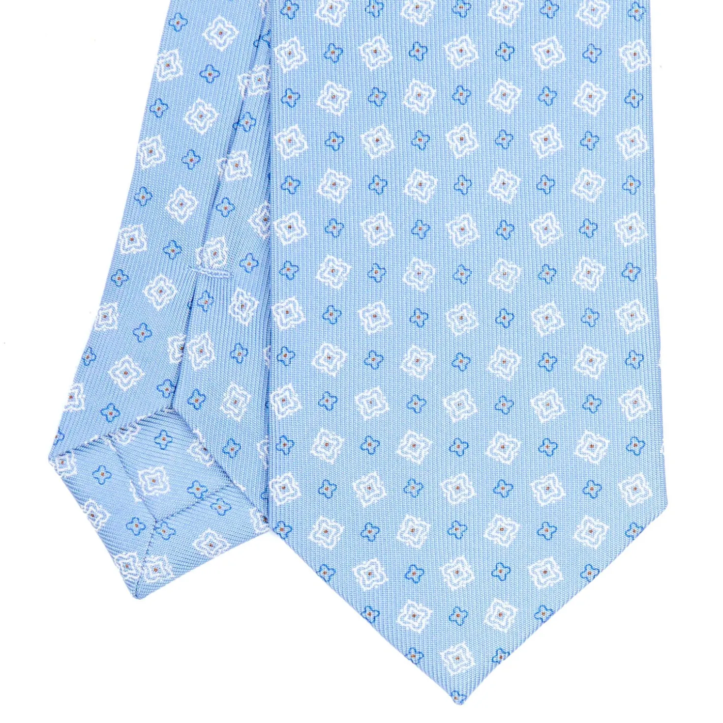 CRAVATTA SARTORIALE 7 CM IN SETA AZZURRA Microfantasia fiore