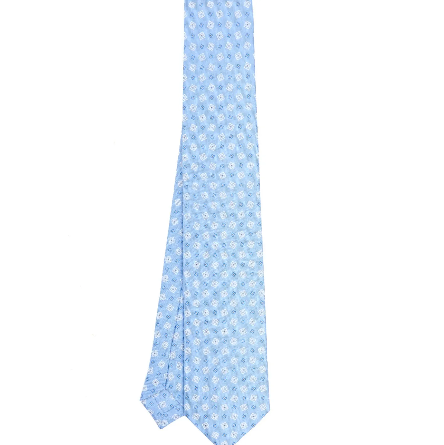 CRAVATTA SARTORIALE 7 CM IN SETA AZZURRA Microfantasia fiore