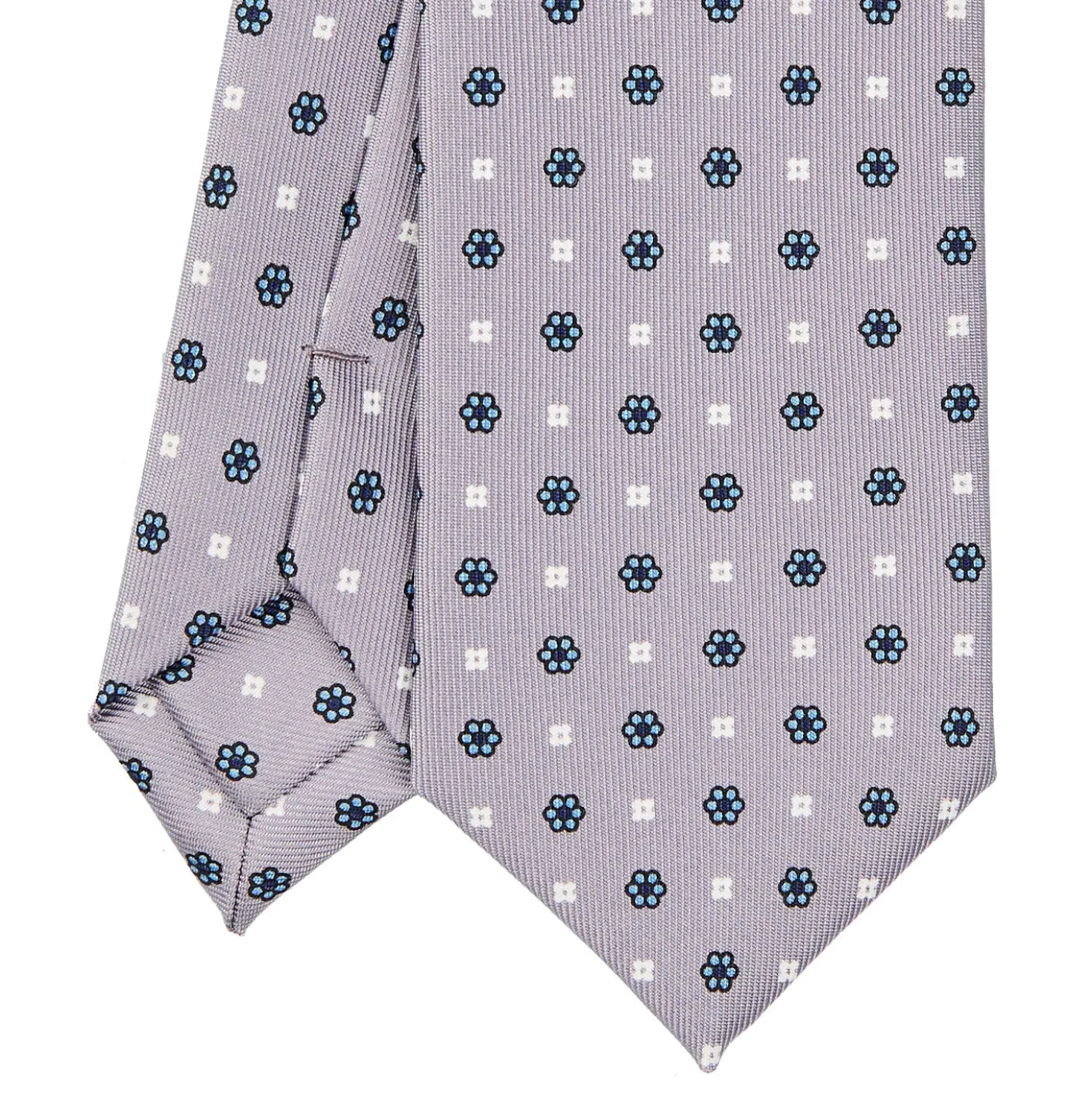 CRAVATTA SARTORIALE 7 CM IN SETA GRIGIO CHIARO Microfantasia fiore