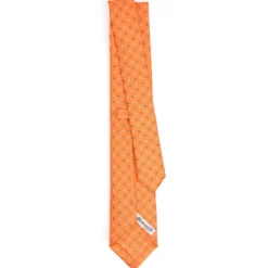 CRAVATTA SARTORIALE 7 CM IN SETA ARANCIONE Microfantasia fiore