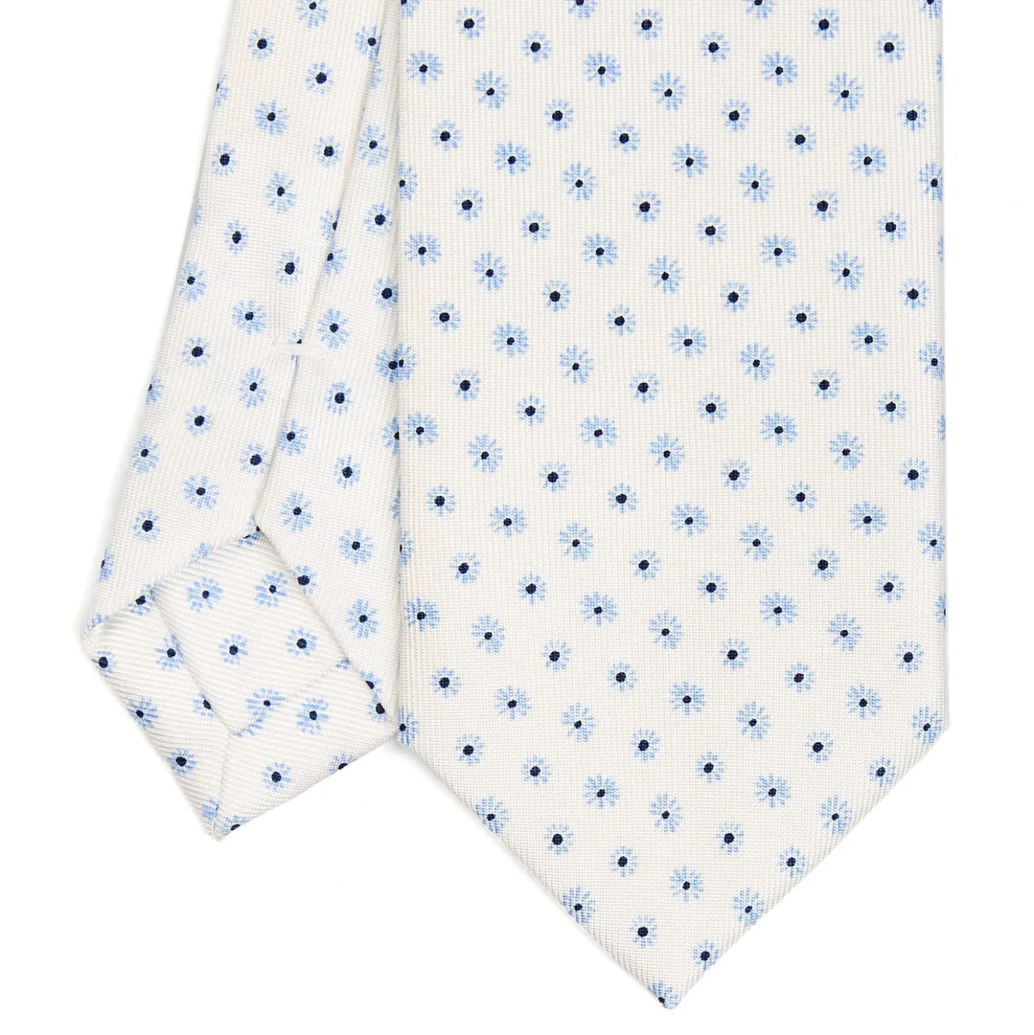 CRAVATTA SARTORIALE 7 CM IN SETA BIANCA Microfantasia fiore