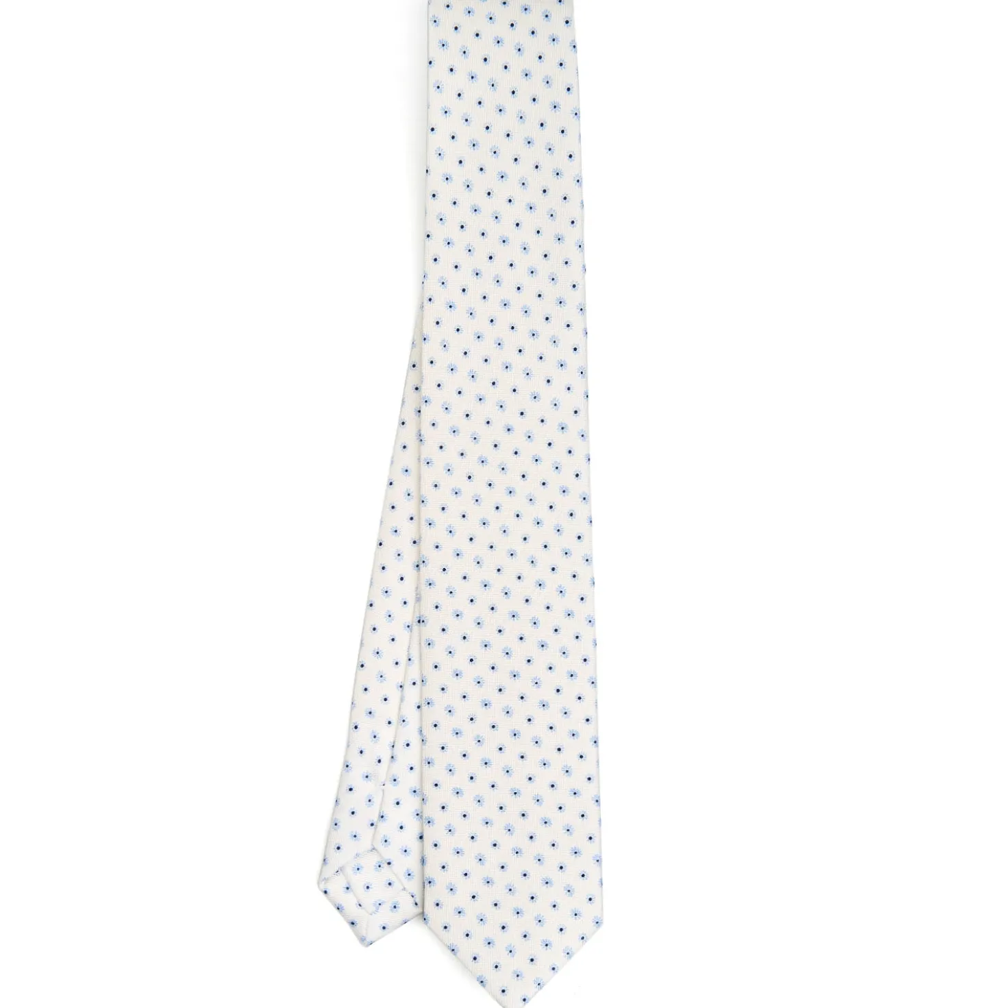 CRAVATTA SARTORIALE 7 CM IN SETA BIANCA Microfantasia fiore