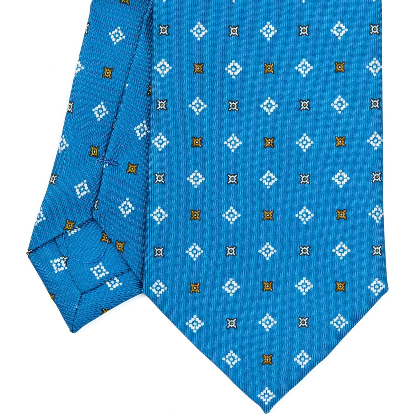 CRAVATTA SARTORIALE EXTRA LONG IN SETA BLU MEDIO Microfantasia fiore
