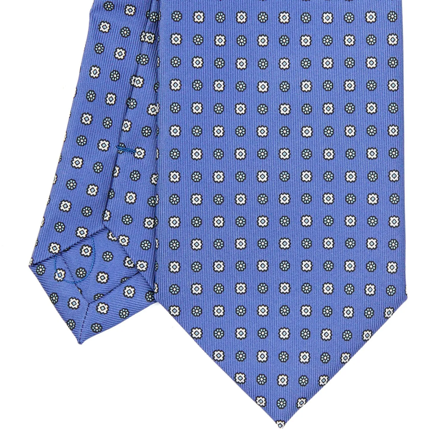 CRAVATTA SARTORIALE EXTRA LONG IN SETA AZZURRO POLVERE Microfantasia fiore