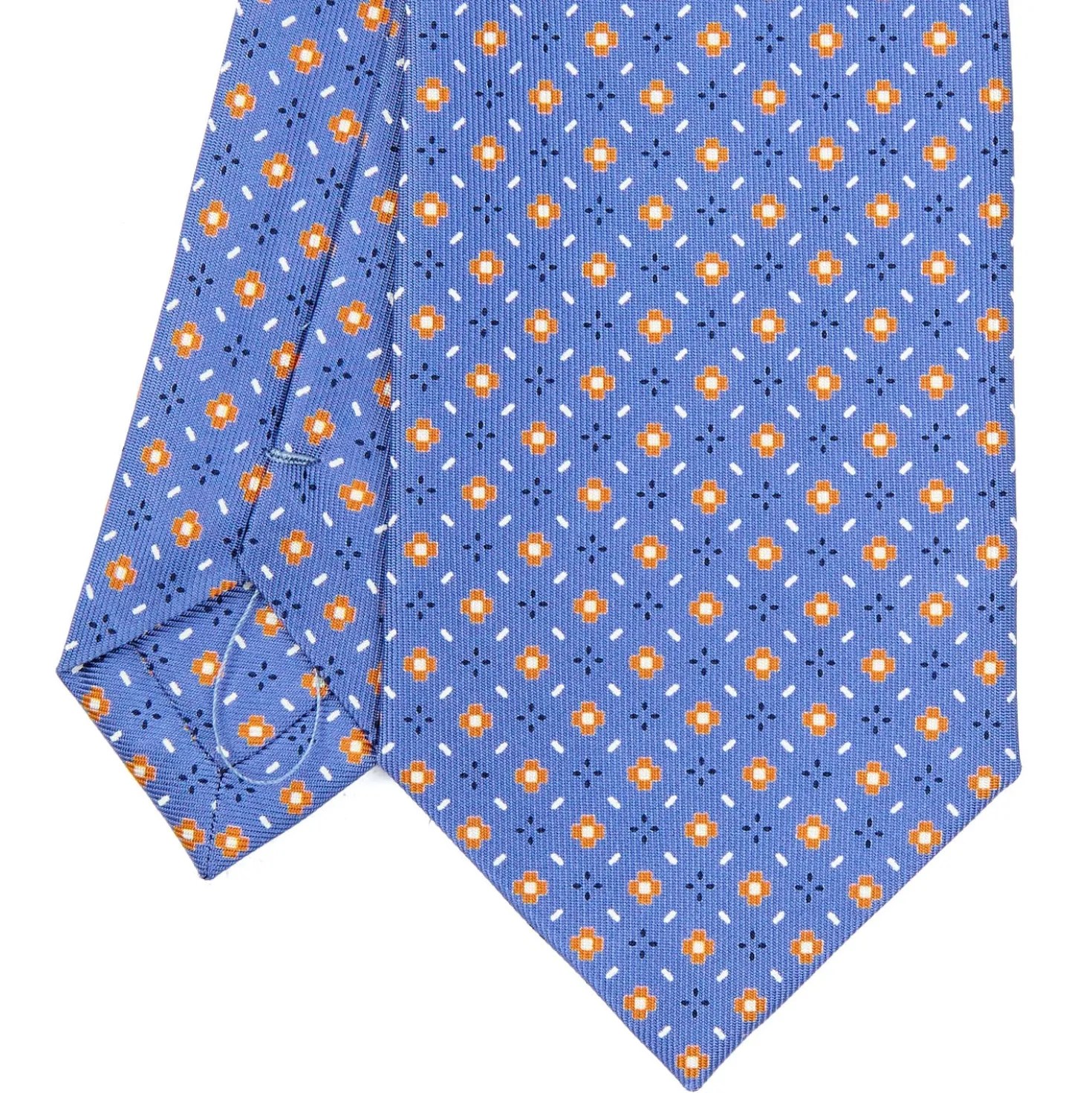 CRAVATTA SARTORIALE EXTRA LONG IN SETA AZZURRO POLVERE Microfantasia fiore