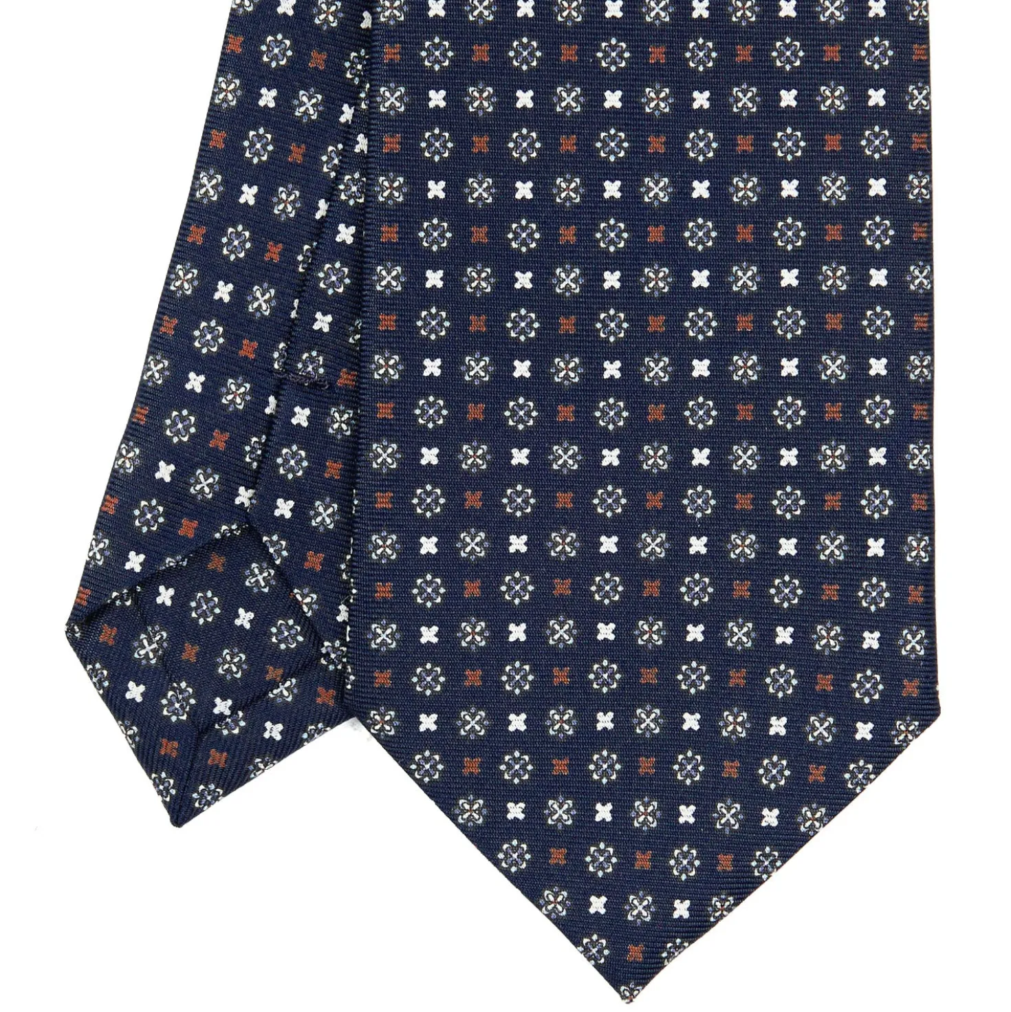 CRAVATTA SARTORIALE EXTRA LONG IN SETA BLU SCURO Microfantasia fiore