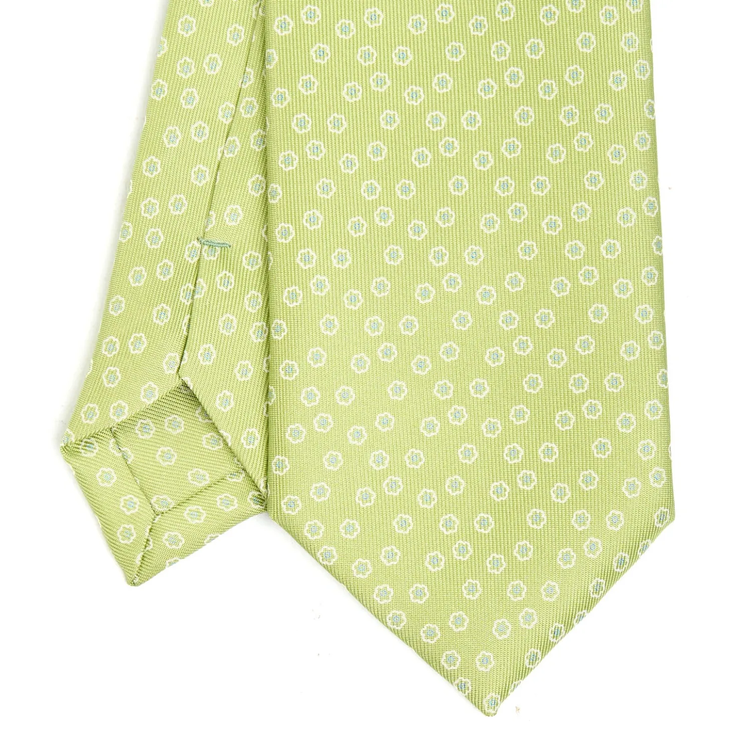 CRAVATTA SARTORIALE EXTRA LONG IN SETA VERDE CHIARO Microfantasia fiore